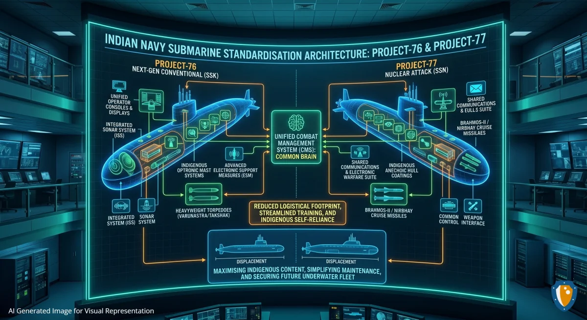 Indian Navy Seeks Common Indigenous 'Brain', Sensors, and Weapon Systems in P-76 SSKs and P-77 SSNs to Simplify Logistics and Cut Foreign Reliance
